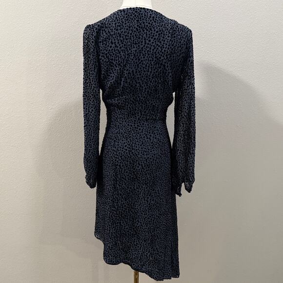 Intermix Silk Blend Velvet Wrap Dress Navy Blue Asymmetrical Whimsigoth 2 Luxe - Picture 2 of 8